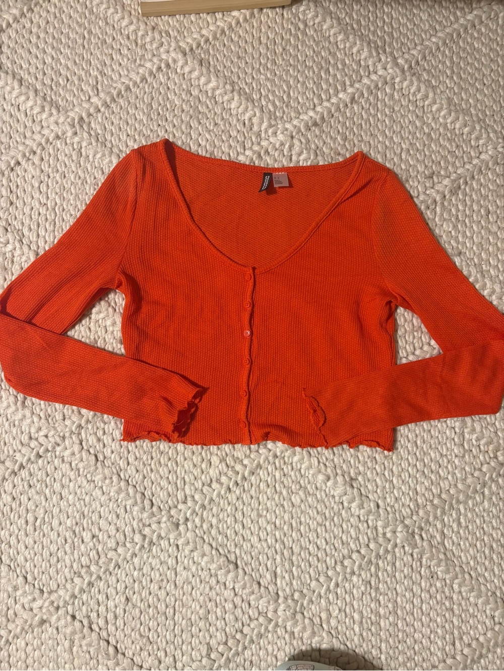 Divided Orange Ribbed Cropped Button Cardigan